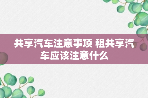 共享汽车注意事项 租共享汽车应该注意什么