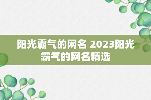 阳光霸气的网名 2023阳光霸气的网名精选