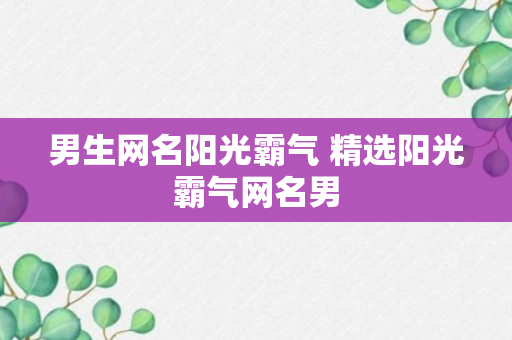 男生网名阳光霸气 精选阳光霸气网名男