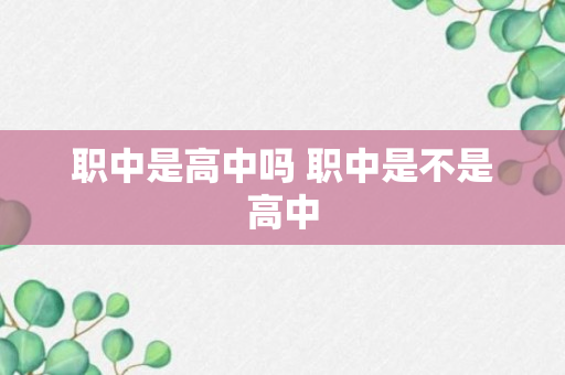 职中是高中吗 职中是不是高中