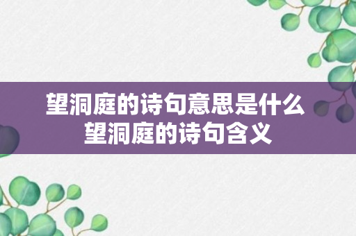 望洞庭的诗句意思是什么 望洞庭的诗句含义