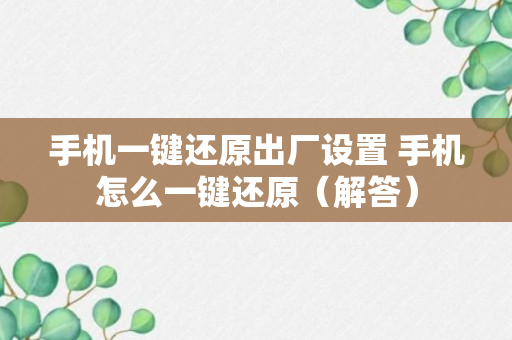 手机一键还原出厂设置 手机怎么一键还原（解答）