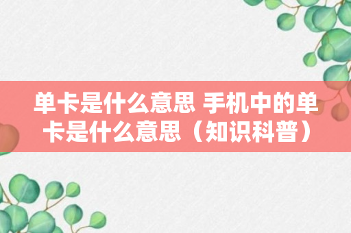 单卡是什么意思 手机中的单卡是什么意思（知识科普）