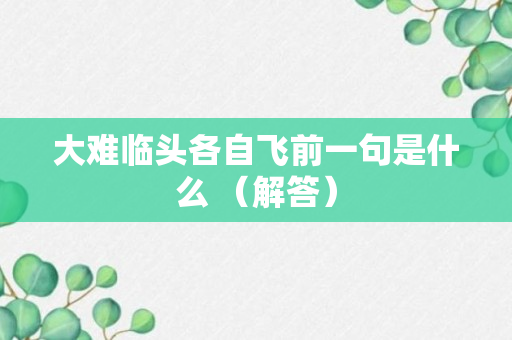 大难临头各自飞前一句是什么 （解答）