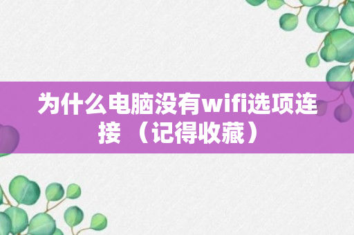 为什么电脑没有wifi选项连接 （记得收藏）