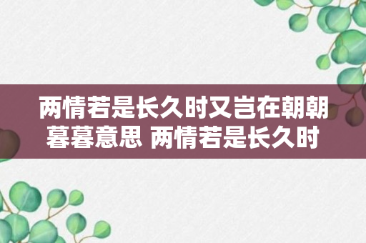 两情若是长久时又岂在朝朝暮暮意思 两情若是长久时又岂在朝朝暮暮是什么意思