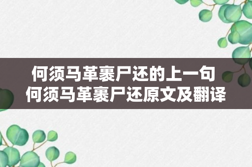 何须马革裹尸还的上一句 何须马革裹尸还原文及翻译