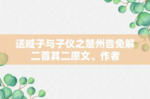 送臧子与子仪之楚州告免解二首其二原文、作者