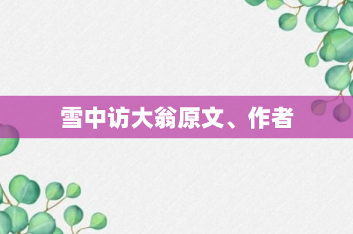 雪中访大翁原文、作者