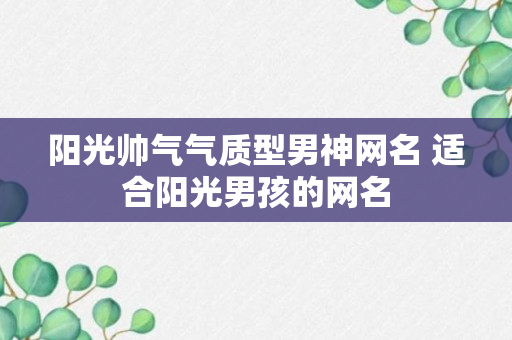 阳光帅气气质型男神网名 适合阳光男孩的网名