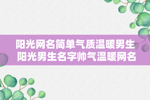 阳光网名简单气质温暖男生 阳光男生名字帅气温暖网名