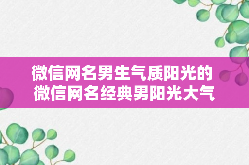 微信网名男生气质阳光的 微信网名经典男阳光大气