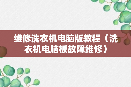 维修洗衣机电脑版教程（洗衣机电脑板故障维修）