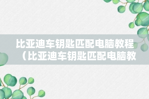 比亚迪车钥匙匹配电脑教程（比亚迪车钥匙匹配电脑教程视频）