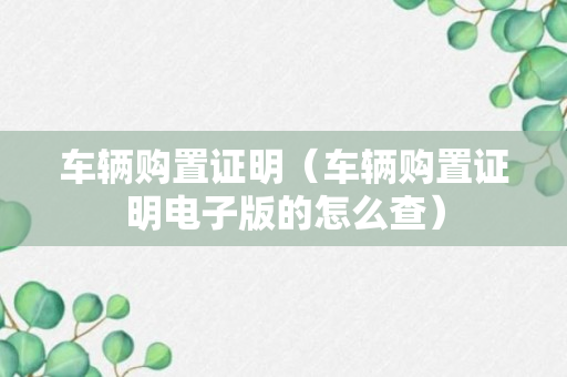 车辆购置证明（车辆购置证明电子版的怎么查）