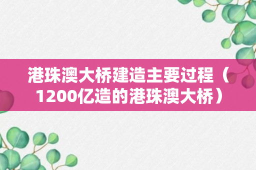 港珠澳大桥建造主要过程（1200亿造的港珠澳大桥）