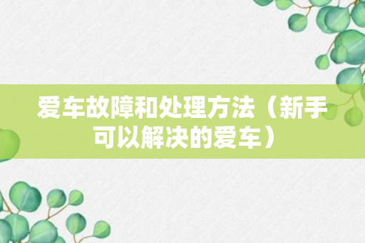 爱车故障和处理方法（新手可以解决的爱车）