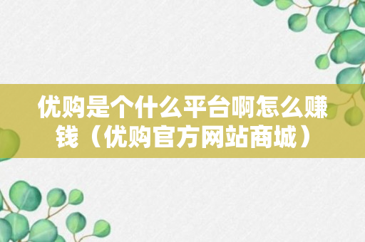 优购是个什么平台啊怎么赚钱（优购官方网站商城）