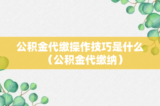 公积金代缴操作技巧是什么（公积金代缴纳）