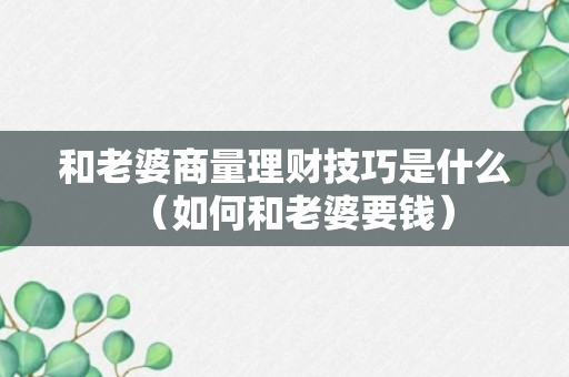 和老婆商量理财技巧是什么（如何和老婆要钱）