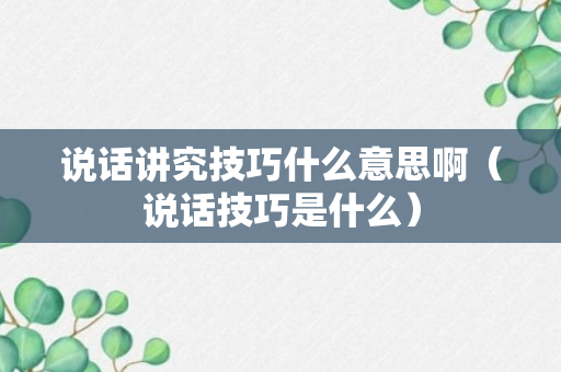 说话讲究技巧什么意思啊（说话技巧是什么）