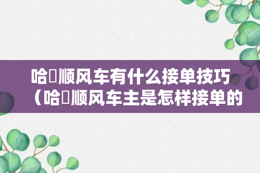 哈啰顺风车有什么接单技巧（哈啰顺风车主是怎样接单的）