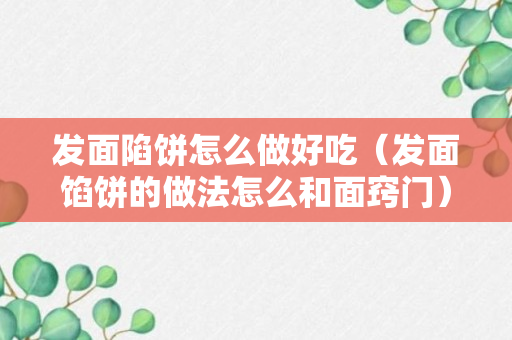 发面陷饼怎么做好吃（发面馅饼的做法怎么和面窍门）