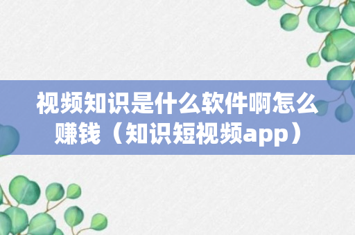 视频知识是什么软件啊怎么赚钱（知识短视频app）