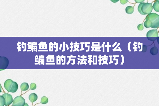 钓鳊鱼的小技巧是什么（钓鳊鱼的方法和技巧）