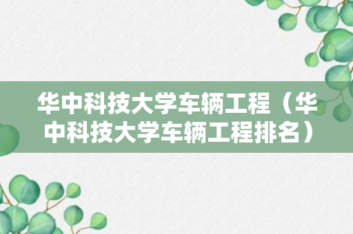 华中科技大学车辆工程（华中科技大学车辆工程排名）