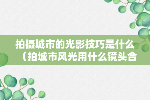 拍摄城市的光影技巧是什么（拍城市风光用什么镜头合适）