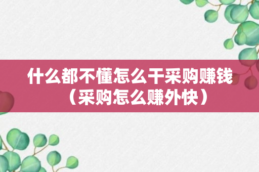 什么都不懂怎么干采购赚钱（采购怎么赚外快）