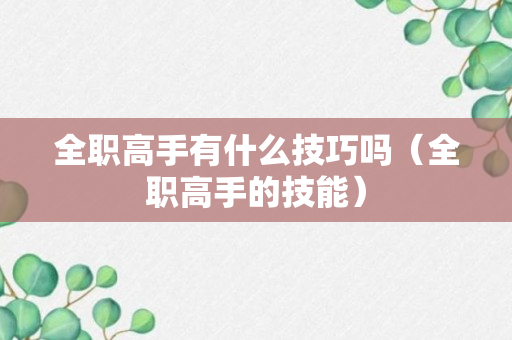 全职高手有什么技巧吗（全职高手的技能）