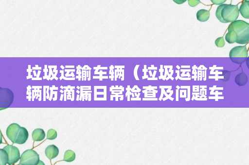 垃圾运输车辆（垃圾运输车辆防滴漏日常检查及问题车辆处理管理制度）