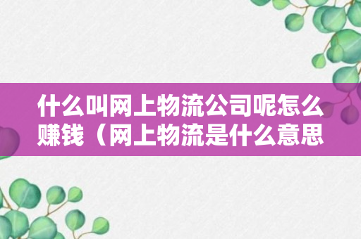 什么叫网上物流公司呢怎么赚钱（网上物流是什么意思）