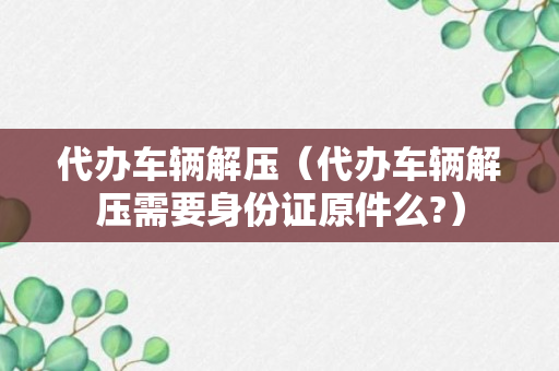 代办车辆解压（代办车辆解压需要身份证原件么?）