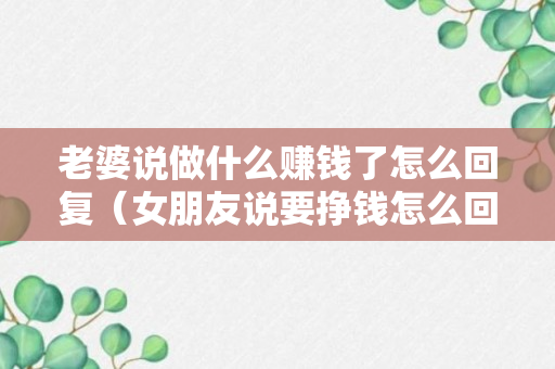 老婆说做什么赚钱了怎么回复（女朋友说要挣钱怎么回复）