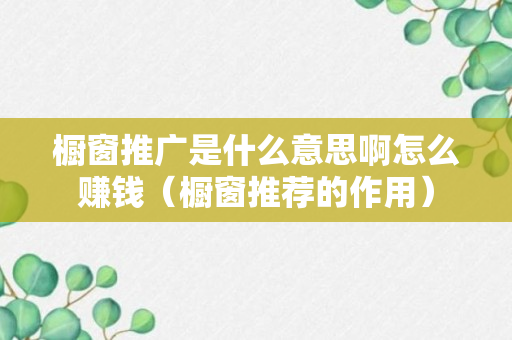 橱窗推广是什么意思啊怎么赚钱（橱窗推荐的作用）