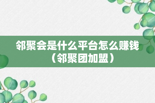 邻聚会是什么平台怎么赚钱（邻聚团加盟）