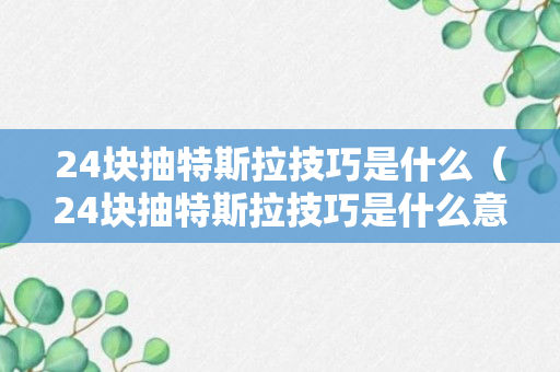 24块抽特斯拉技巧是什么（24块抽特斯拉技巧是什么意思）