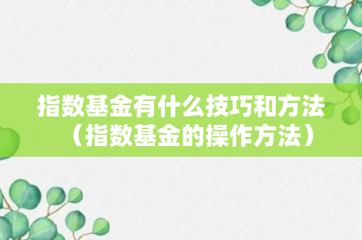 指数基金有什么技巧和方法（指数基金的操作方法）