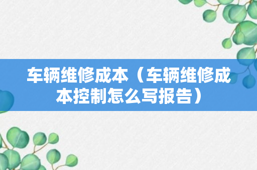 车辆维修成本（车辆维修成本控制怎么写报告）