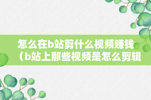 怎么在b站剪什么视频赚钱（b站上那些视频是怎么剪辑的）