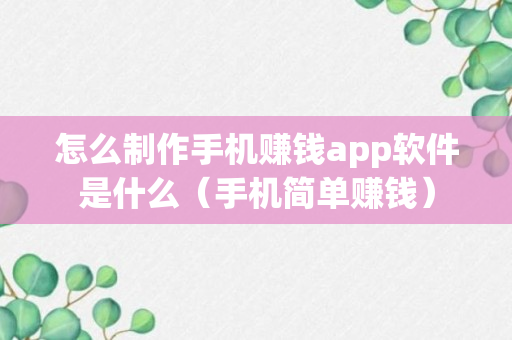 怎么制作手机赚钱app软件是什么（手机简单赚钱）