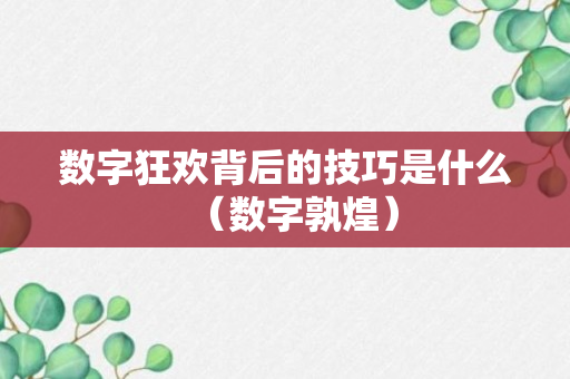 数字狂欢背后的技巧是什么（数字孰煌）