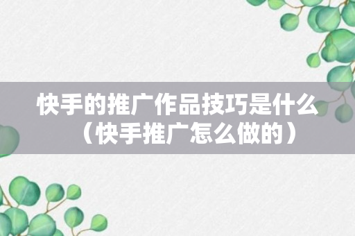 快手的推广作品技巧是什么（快手推广怎么做的）