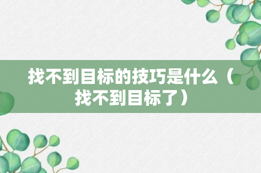 找不到目标的技巧是什么（找不到目标了）