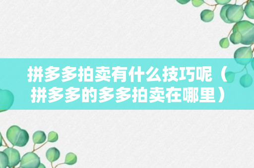 拼多多拍卖有什么技巧呢（拼多多的多多拍卖在哪里）