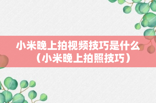 小米晚上拍视频技巧是什么（小米晚上拍照技巧）