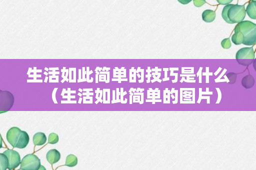 生活如此简单的技巧是什么（生活如此简单的图片）